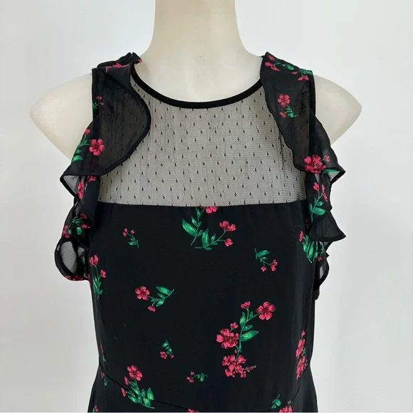 EXPRESS Maxi Floral Sheer Mid Lined Maxi Dress Size 8 Black - Picture 4 of 11